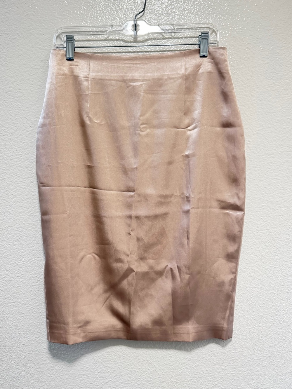 meshki antonia satin blush rose gold women’s midi skirt